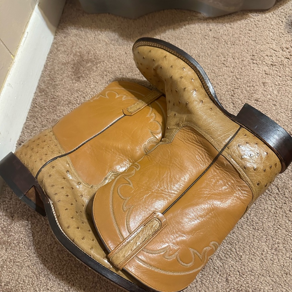 Anderson Bean Tan Ostrich Leather Men's Boots